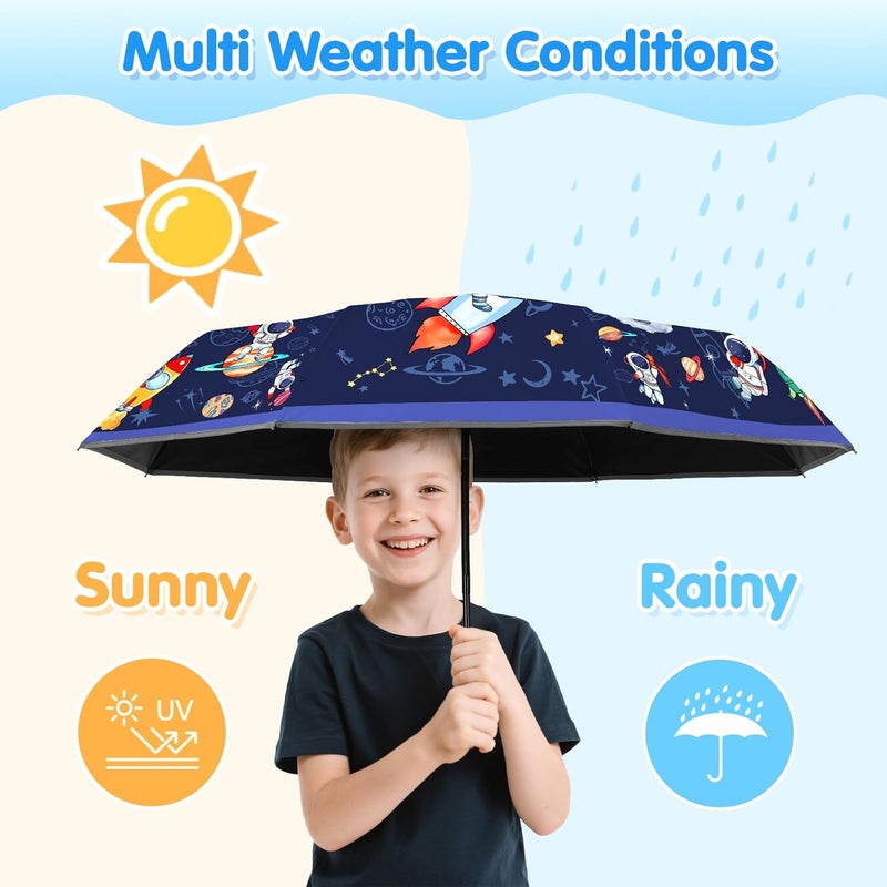 Decalsweet Kids Folding Umbrella Auto Open/Close Anti-rebound Safe Design UV Resistant Automatic Children Travel Umbrellas 8 Rib Reinforced Canopy 360° Reflective Strip Lightweight Cute Umbrella for Girls & Boys - Image 2
